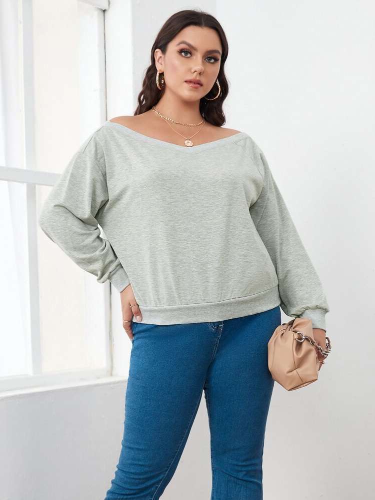  Plain Regular Fit Plus Size Sweatshirts 818