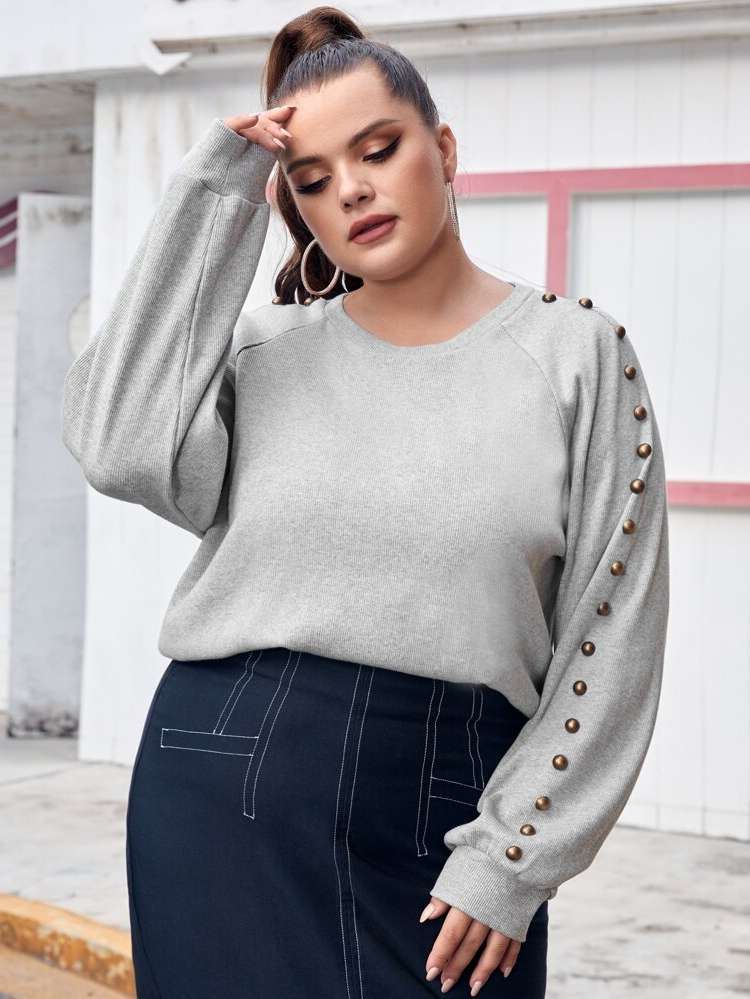 Regular Fit Casual Light Grey Plus Size Sweatshirts 8187