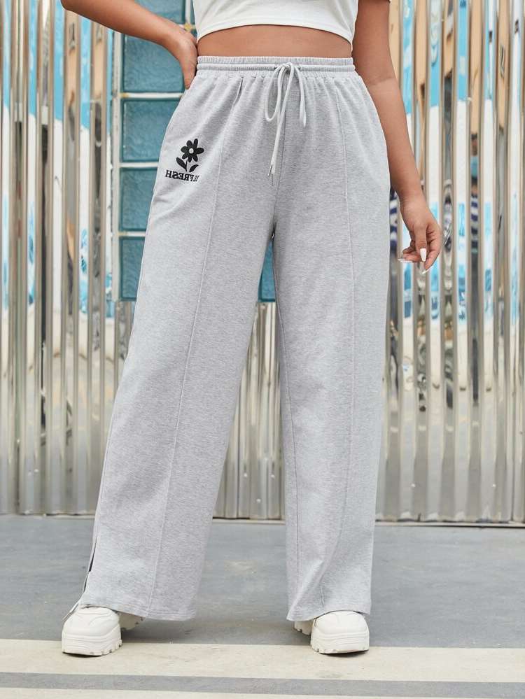  Light Grey Regular Fit Plus Size Sweatpants 2464