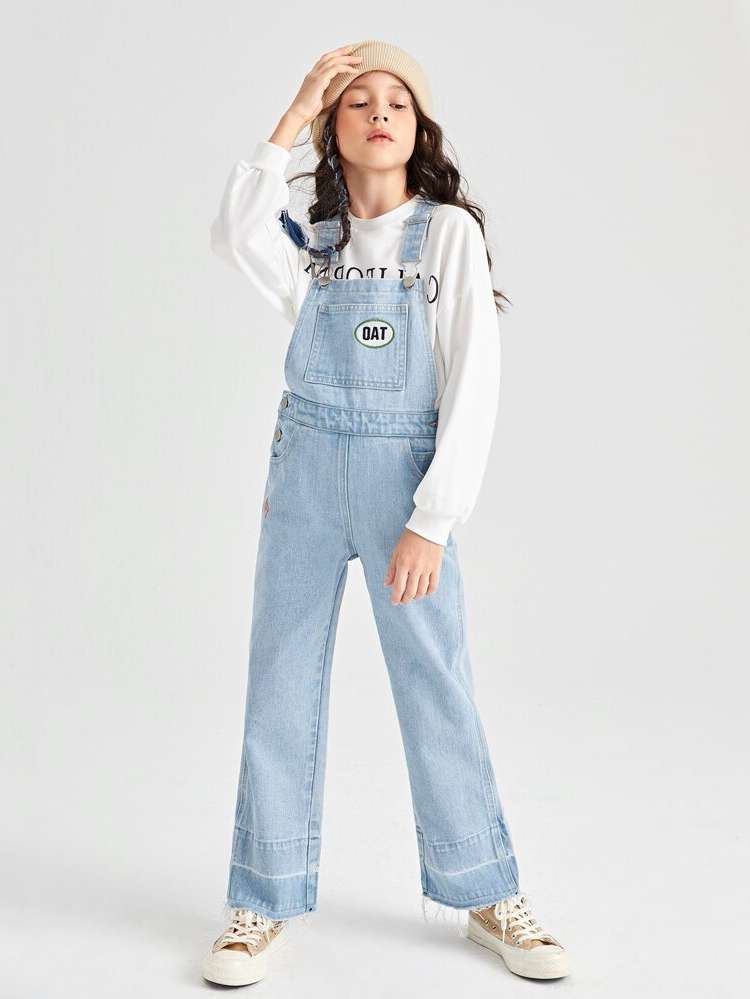  Straps Embroidery Sleeveless Girls Denim Overalls  Jumpsuits 7437