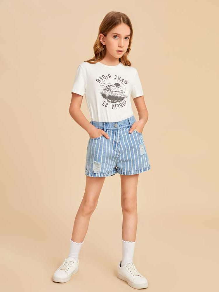  Light Wash Striped Girls Clothing 2378