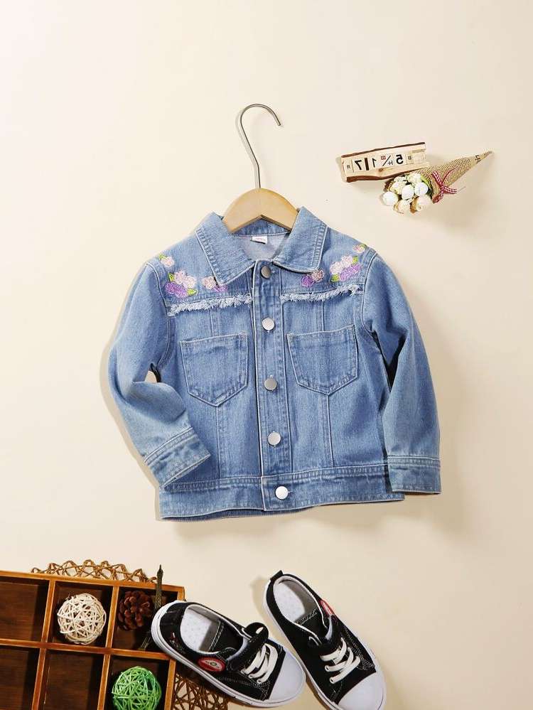 Regular Fit Long Sleeve Floral Light Wash Toddler Girls Denim 4901