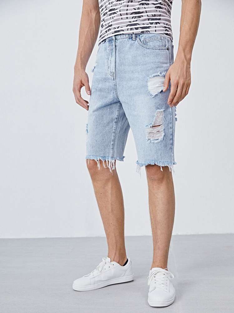  Plain Light Wash Men Denim Shorts 2983