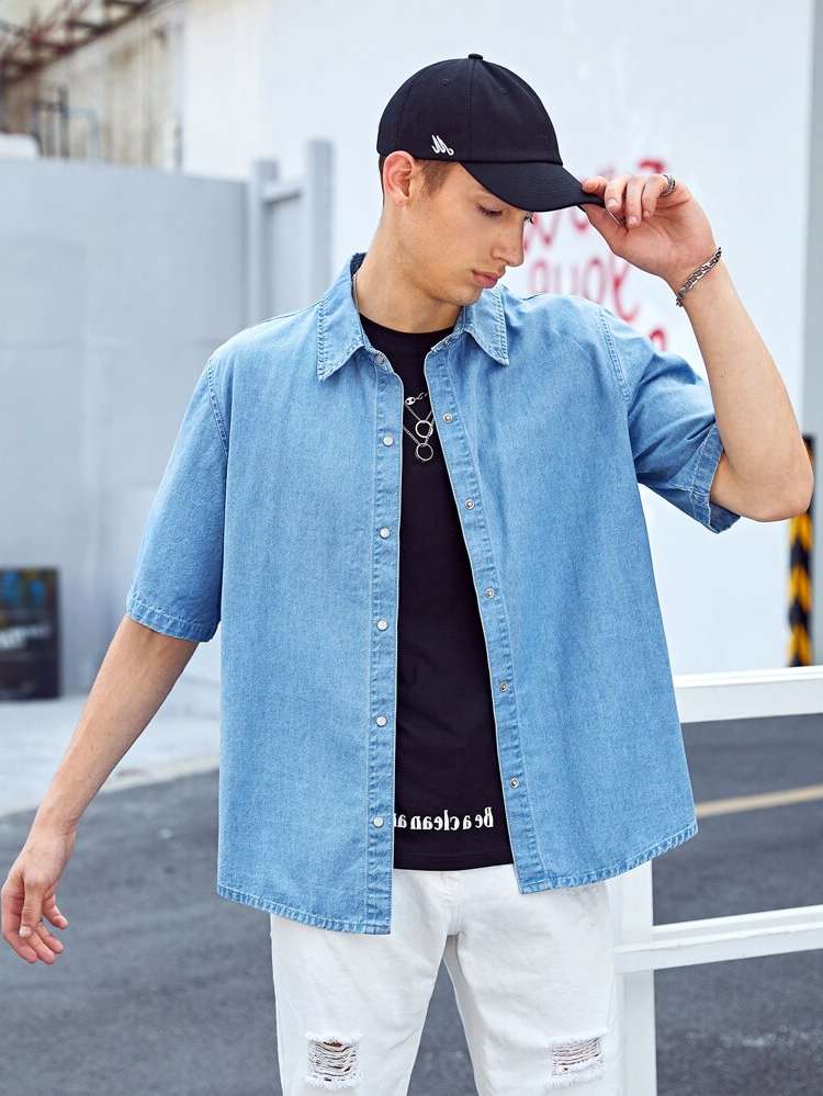 Regular Button Front  Men Denim Shirts 3933