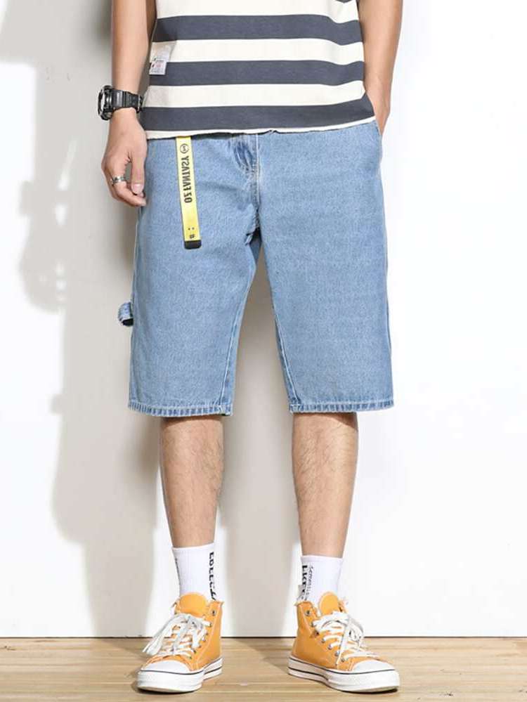 Letter Patched Regular Fit Men Denim Shorts 8864