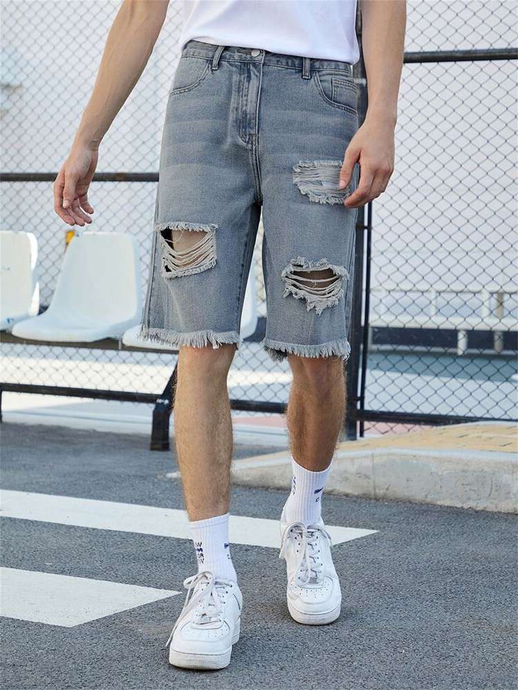  Ripped Light Wash Men Denim Shorts 331