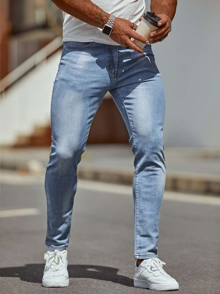 Washed Light Wash Plain Men Denim 6174