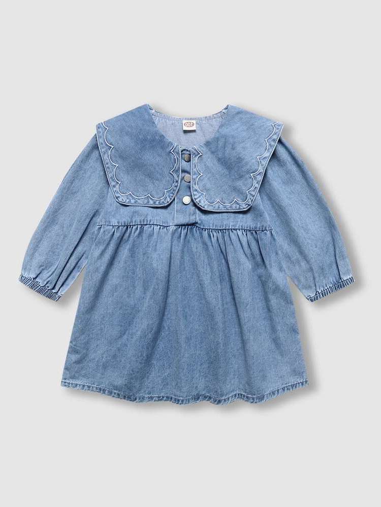  Cute Regular Fit Sailor Collar Toddler Girl Denim Dresses 6820