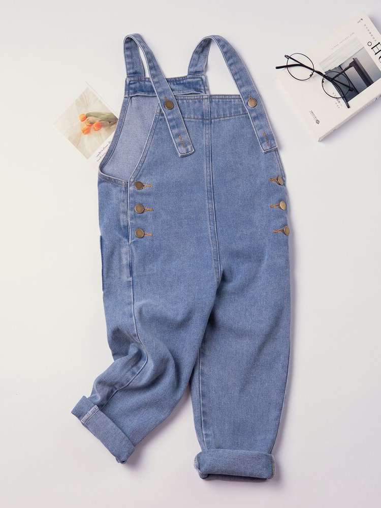 Light Wash  Sleeveless Toddler Girl Denim Overalls  Jumpsuits 3000