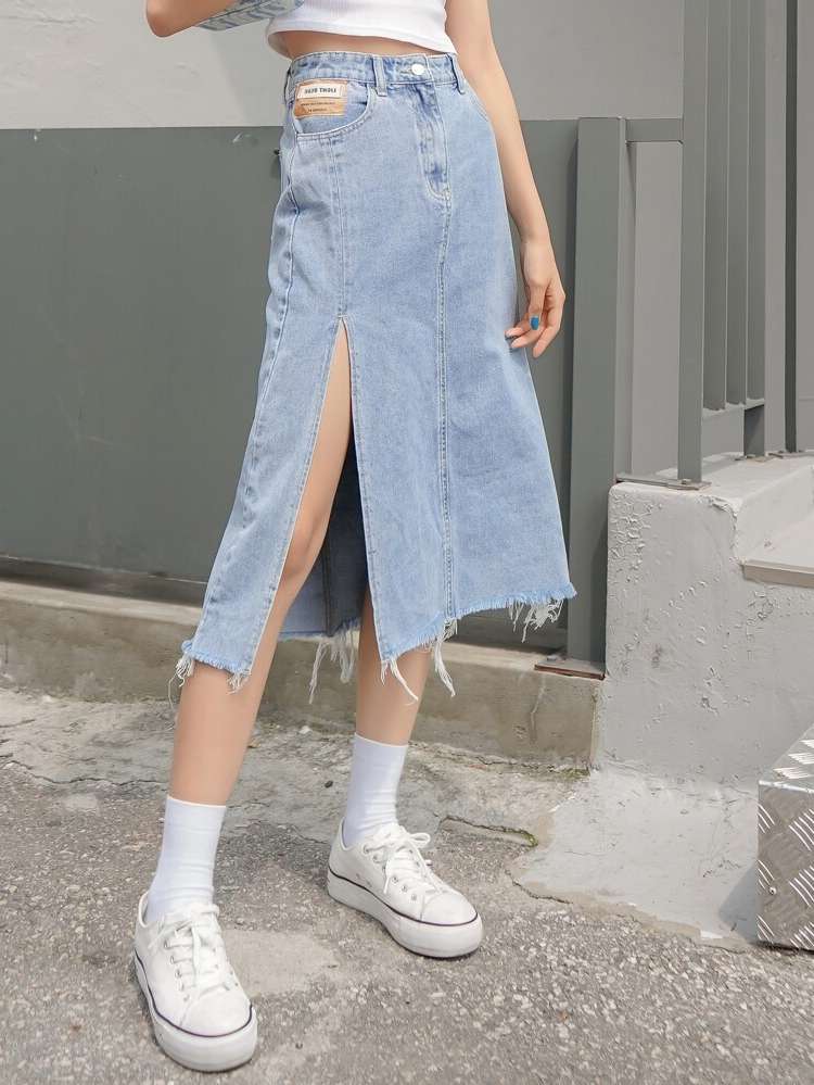 Plain  Midi Women Denim Skirts 4136