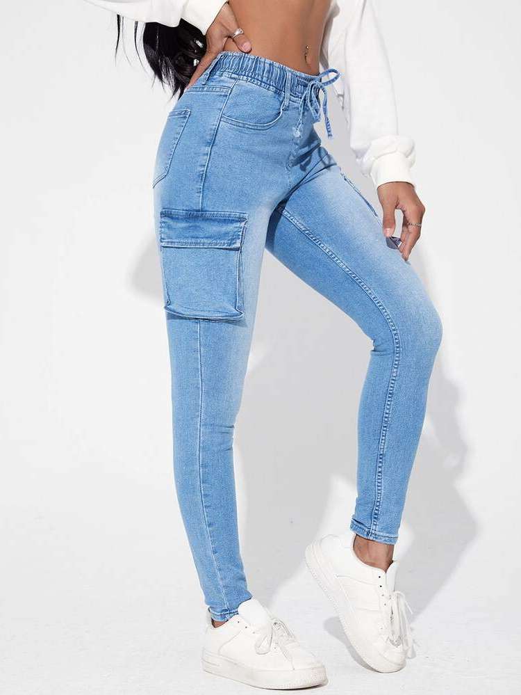 Long Drawstring Women Jeans 845