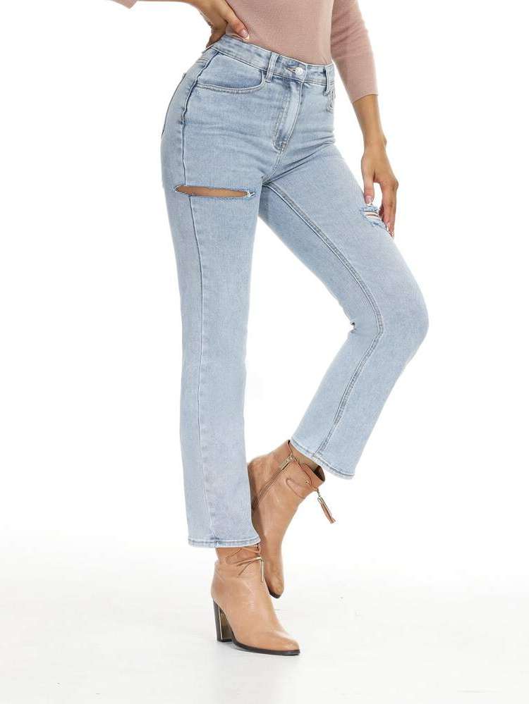 Plain Cropped Light Wash Women Denim 126