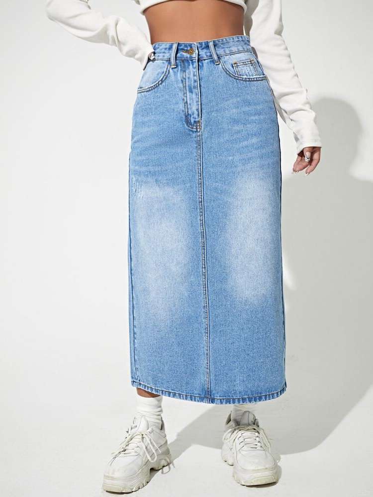  Split Light Wash Women Denim Skirts 5640