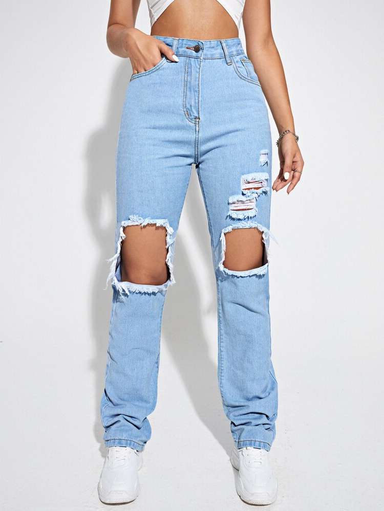 Ripped Light Wash Women Denim 140