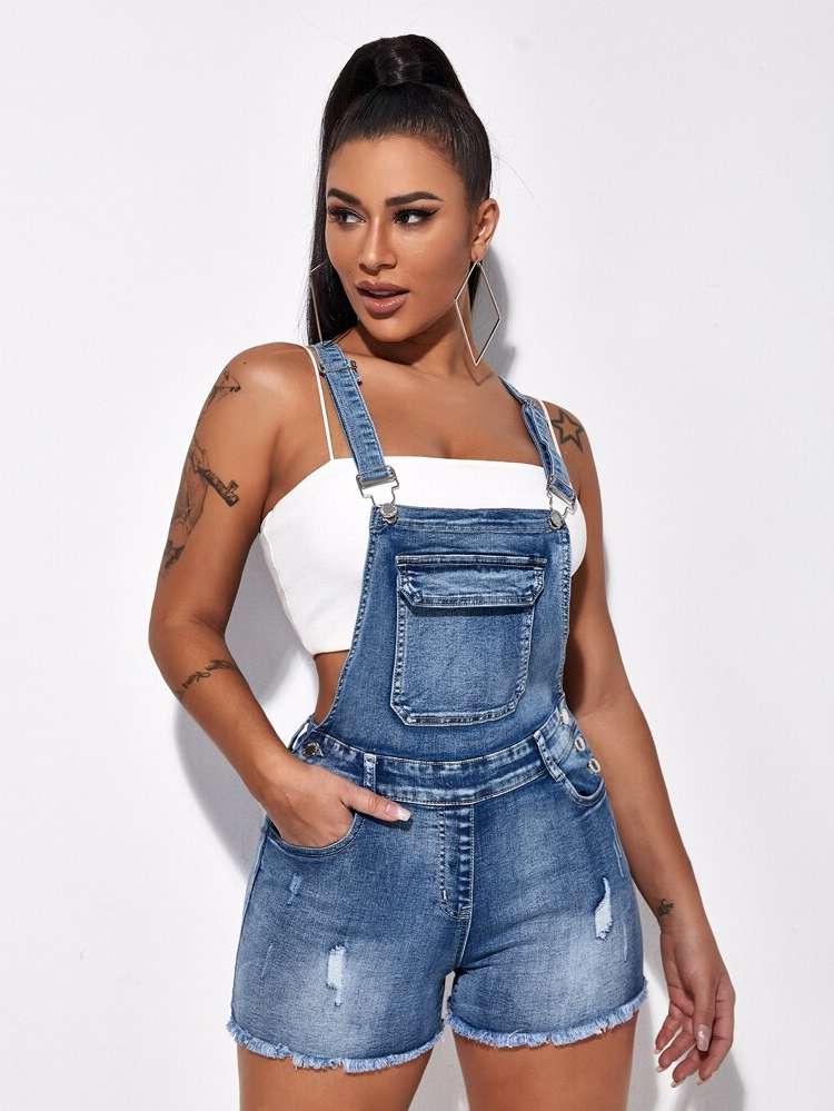 Short  Straps Women Denim Overalls  Jumpsuits 7978