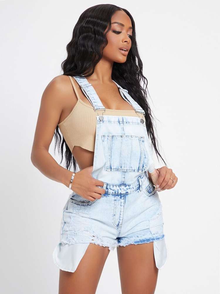 Regular Fit Fringe Sleeveless Women Denim Overalls  Jumpsuits 4414