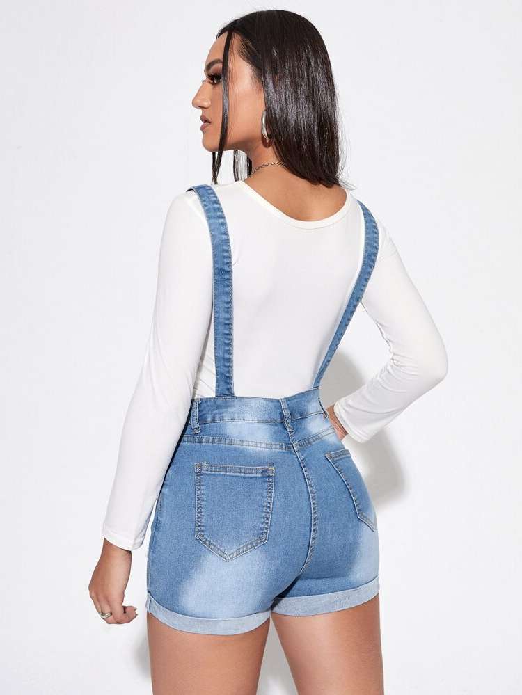 Straps Preppy Pocket Women Denim Overalls  Jumpsuits 5348