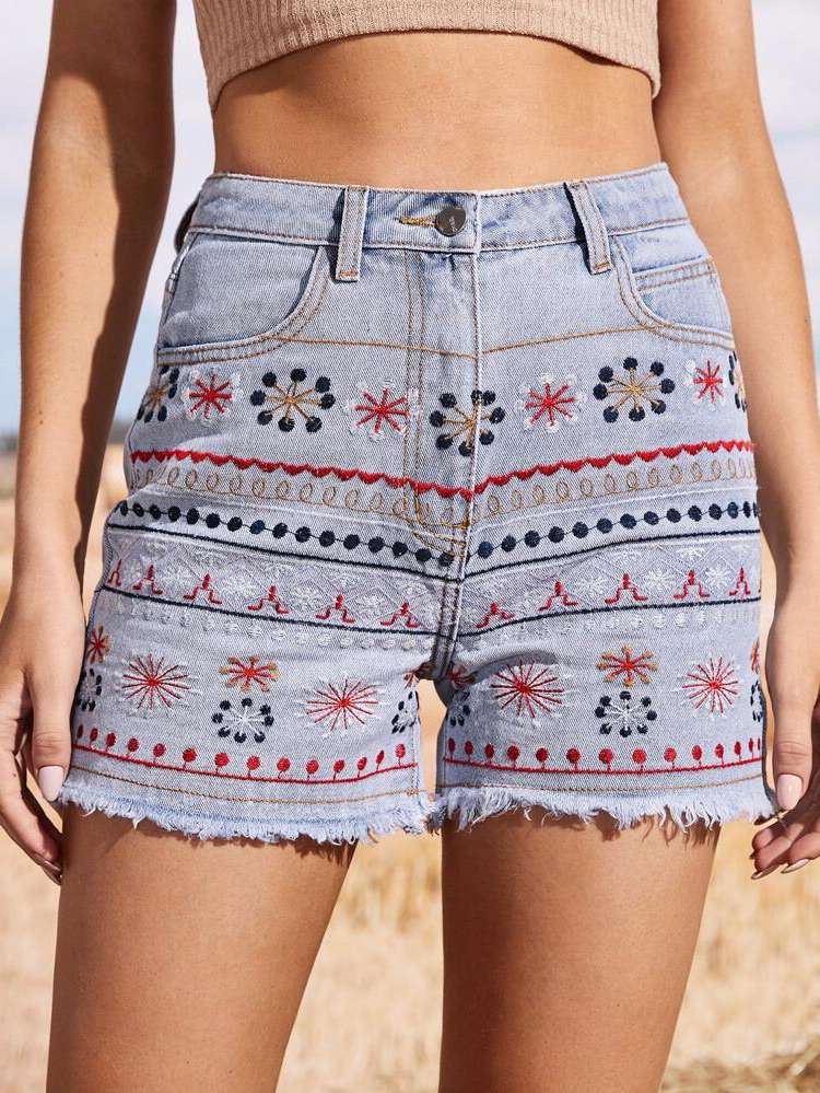  Embroidery Floral Women Denim Shorts 974