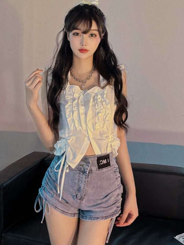  Drawstring Letter Women Denim 7787