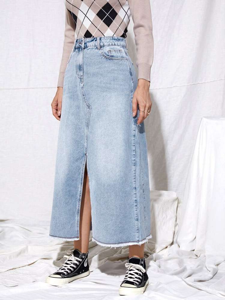 Plain Long Women Denim Skirts 873