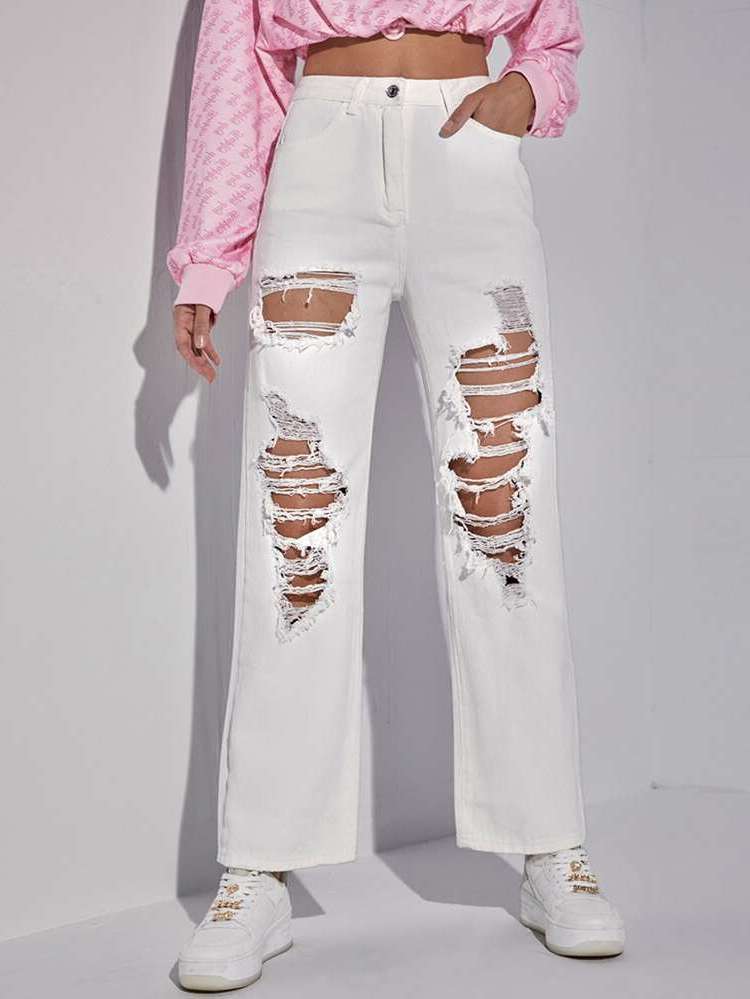  Ripped Plain Women Denim 9467