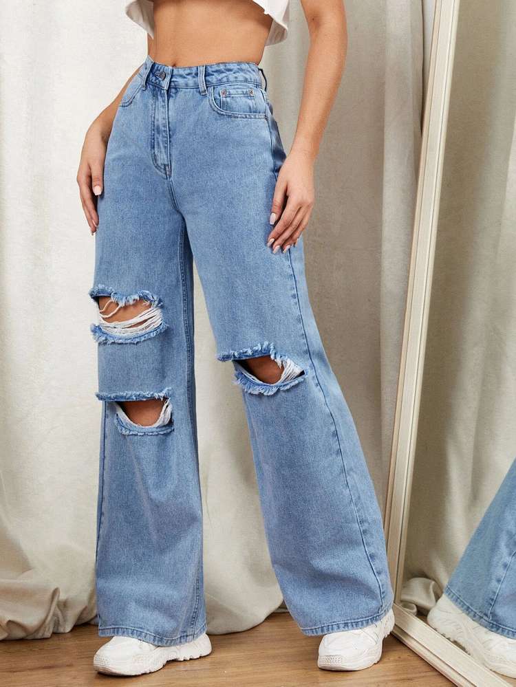 Ripped  Long Women Jeans 2986