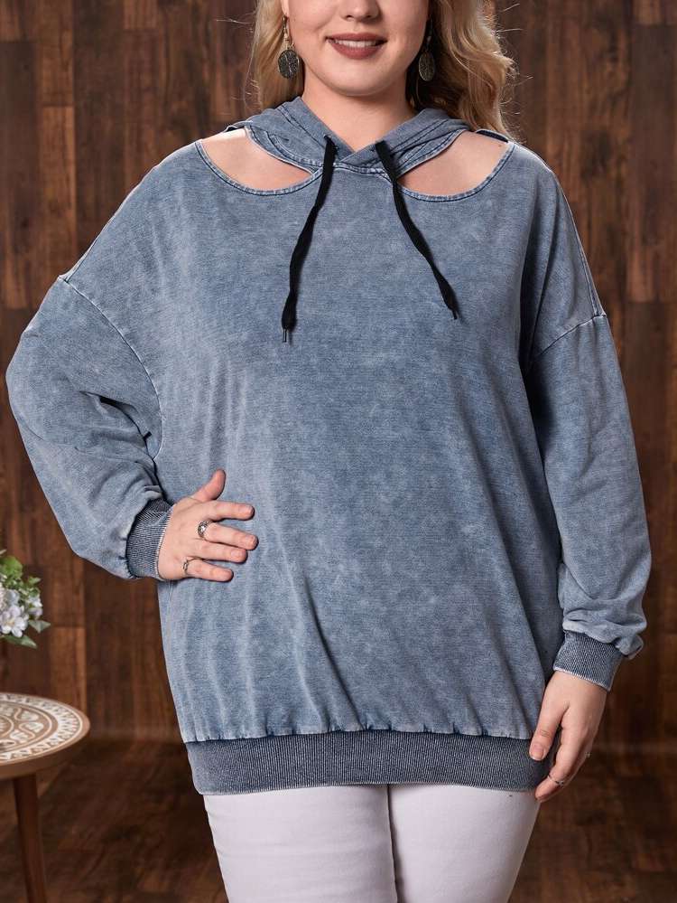 Hooded Casual Plain Regular Fit Plus Size Denim 1457