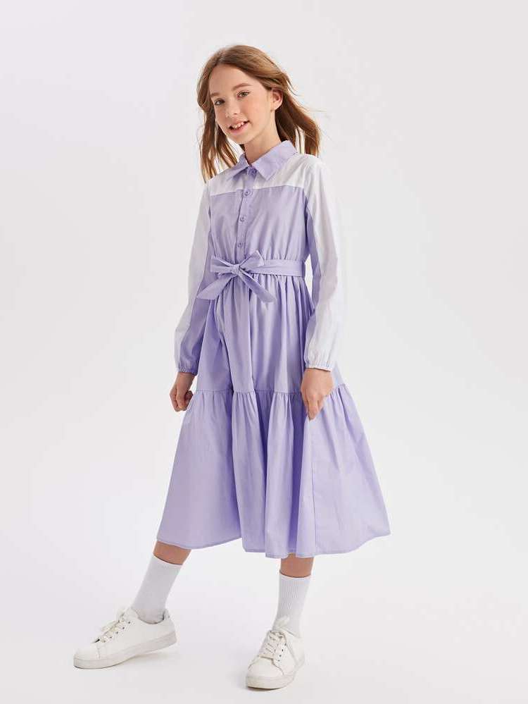 Ruffle Hem Long Sleeve Midi Casual Kids Clothing 4109