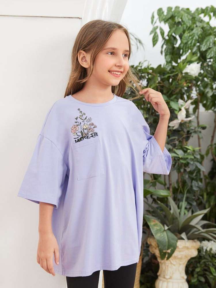 Pocket Long Oversized Three Quarter Length Sleeve Girls Clothing 632