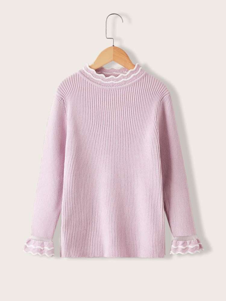  Casual Contrast Mesh Plain Toddler Girls Knitwear 75