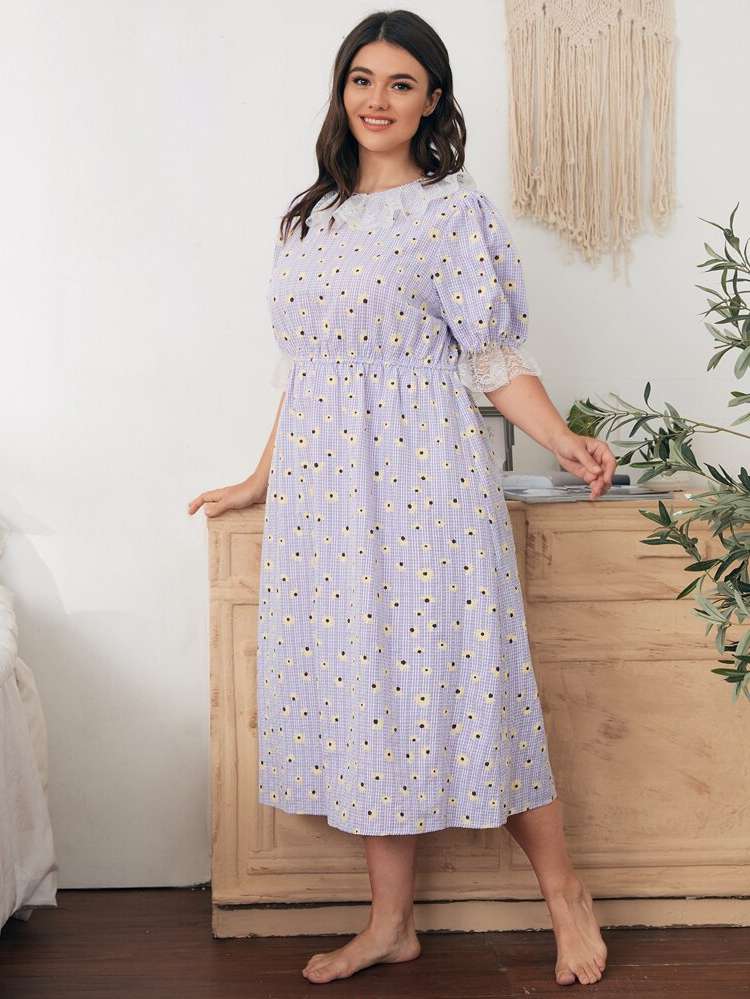  Floral Half Sleeve Women Plus Sleep  Lounge 9727