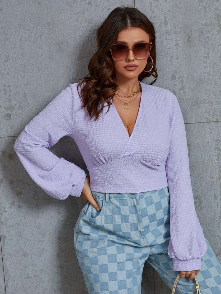 Lilac Purple Casual Crop Wrap Women Plus Clothing 45