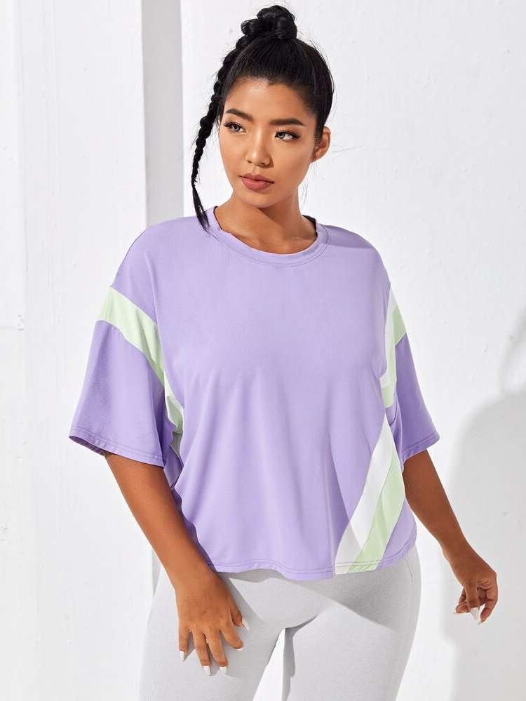 Half Sleeve Colorblock Lilac Purple Sports 9719