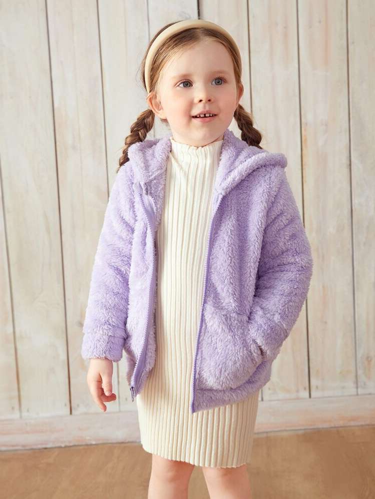 Lilac Purple Regular Fit Regular Plain Toddler Girl Jackets 70