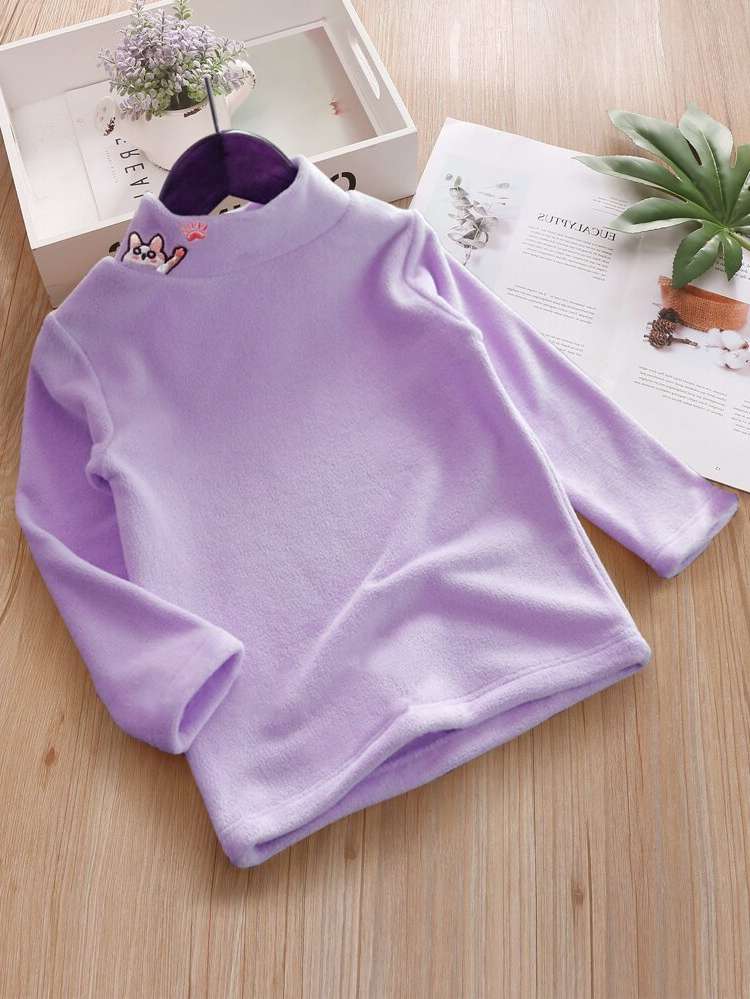 Lilac Purple Regular Fit Cartoon Embroidery Toddler Girls Clothing 1066