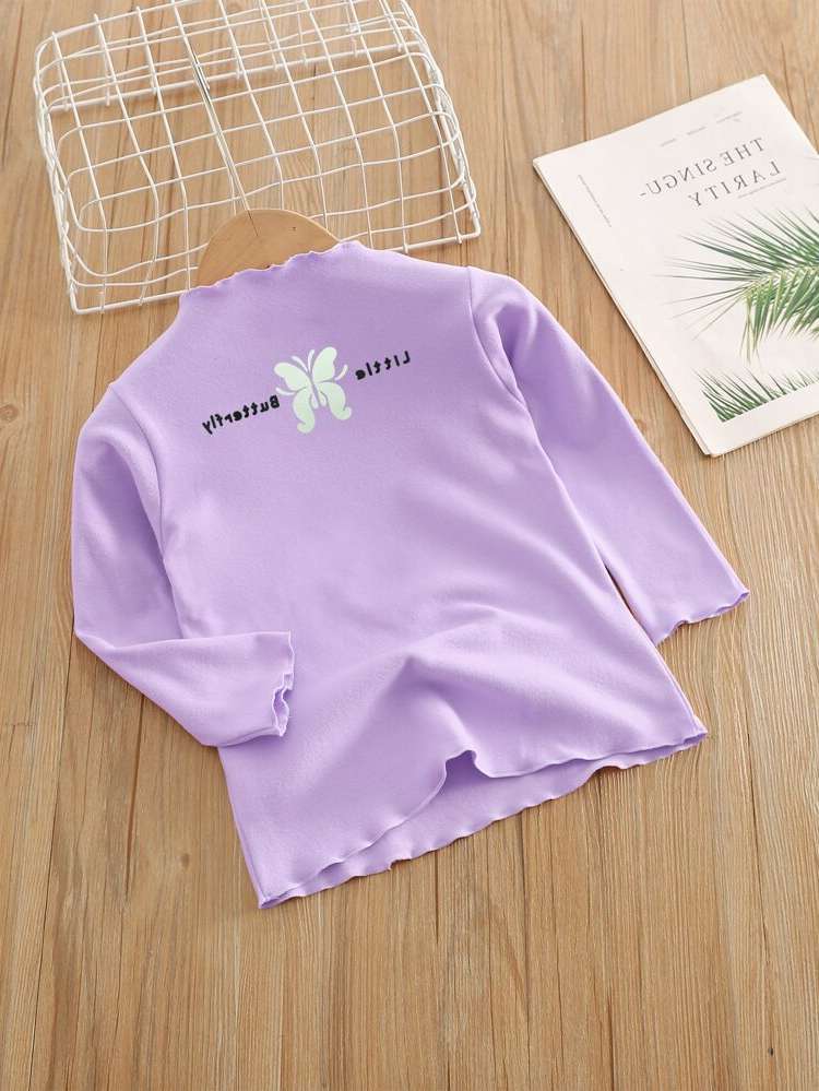 Lilac Purple Stand Collar Casual Regular Toddler Girl T-Shirts 6688