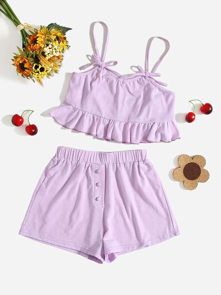 Knot Spaghetti Strap Lilac Purple Cute Underwear  Sleepwear 5594