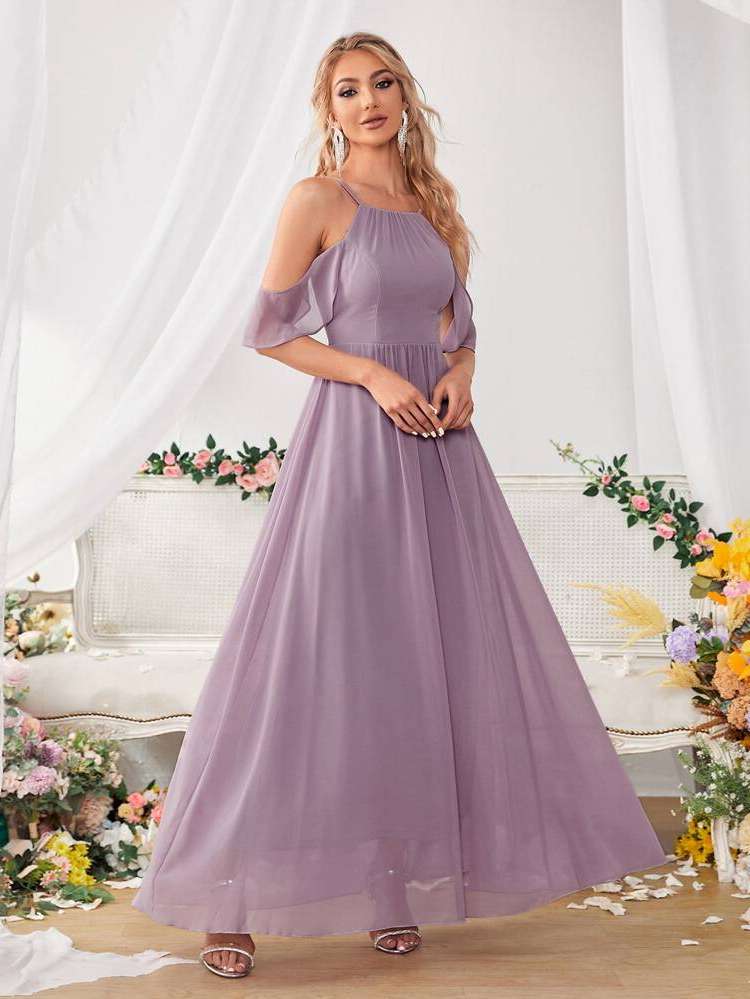 Plain Regular Fit Half Sleeve Maxi Weddings  Events 60