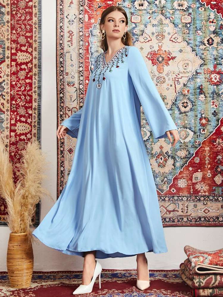 Long Sleeve Modest V neck Arabian Wear 6953