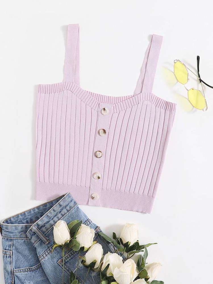 Lilac Purple Crop Straps Women Knit Tops 7647