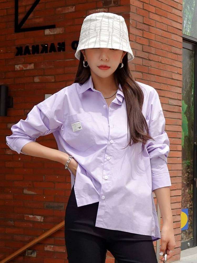  Casual Lilac Purple Long Sleeve Women Blouses 6677