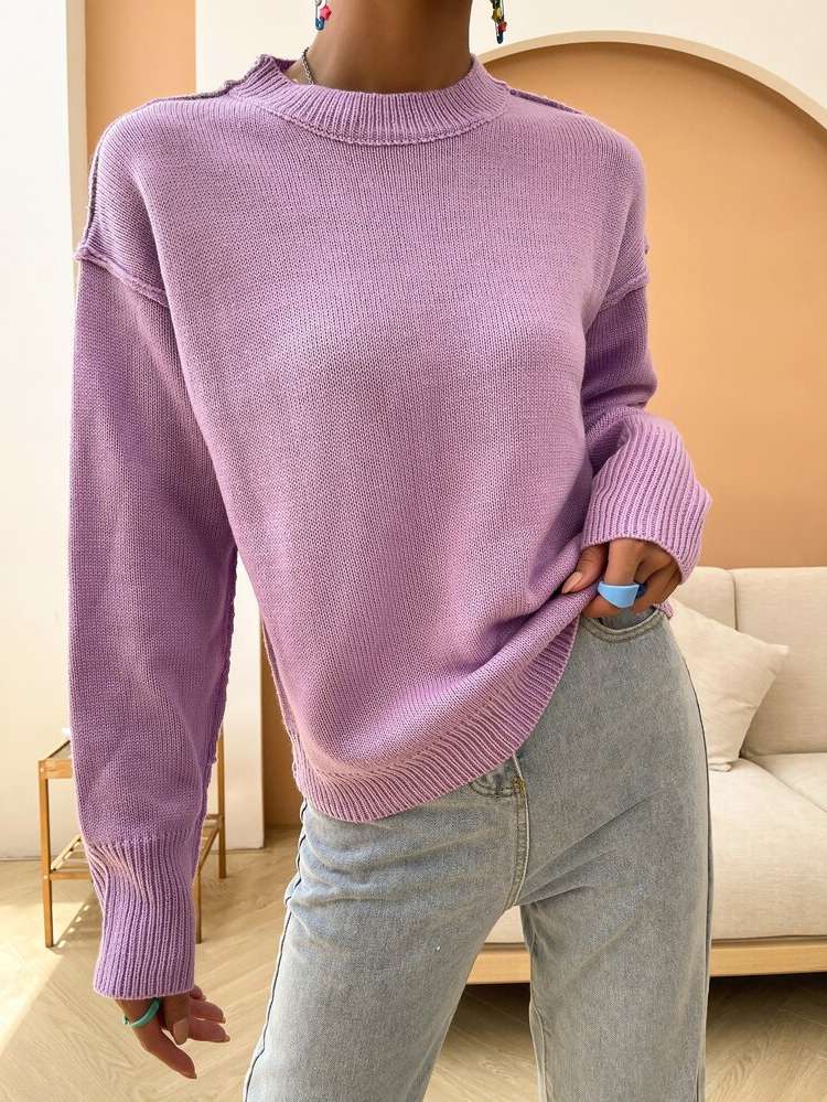 Long Sleeve Regular Fit Lilac Purple Women Knitwear 227