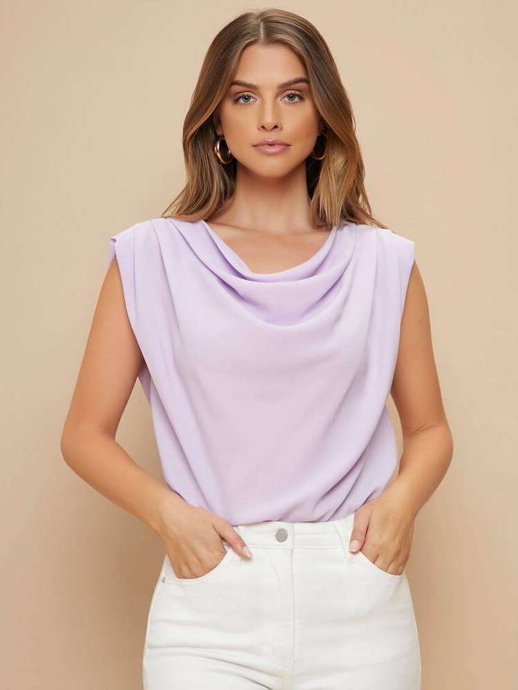  Button Lilac Purple Women Tops, Blouses  Tee 691