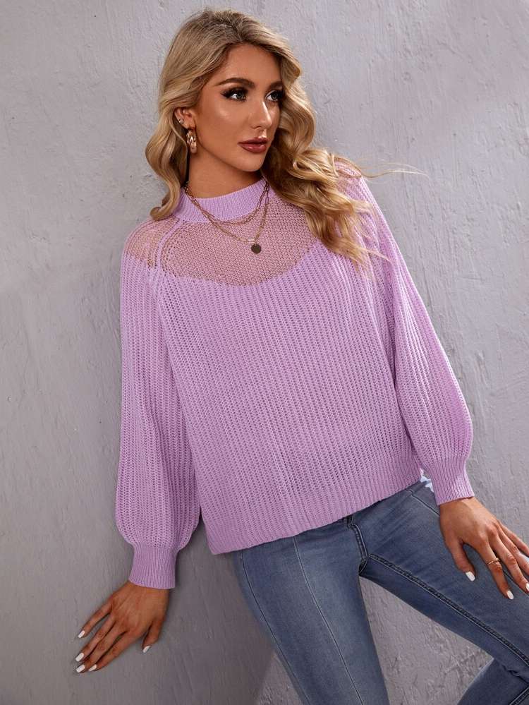  Long Sleeve Regular Fit Lilac Purple Women Sweaters 330