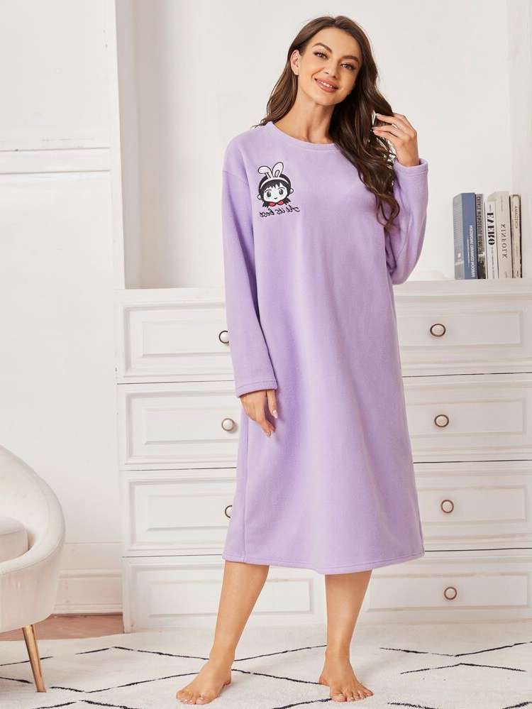  Round Neck Lilac Purple Women Nightgowns  Sleepshirts 5944