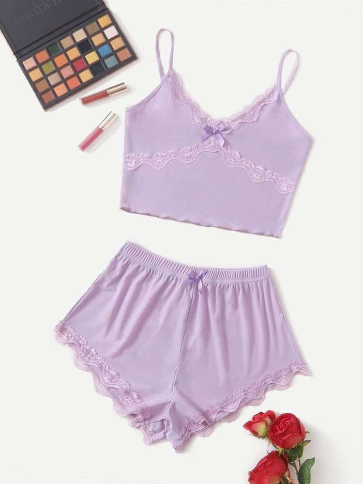 Spaghetti Strap Bow Cute Women Pajama Sets 8468