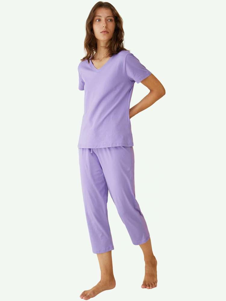  Plain Lilac Purple Casual Women Sleep  Lounge 1121