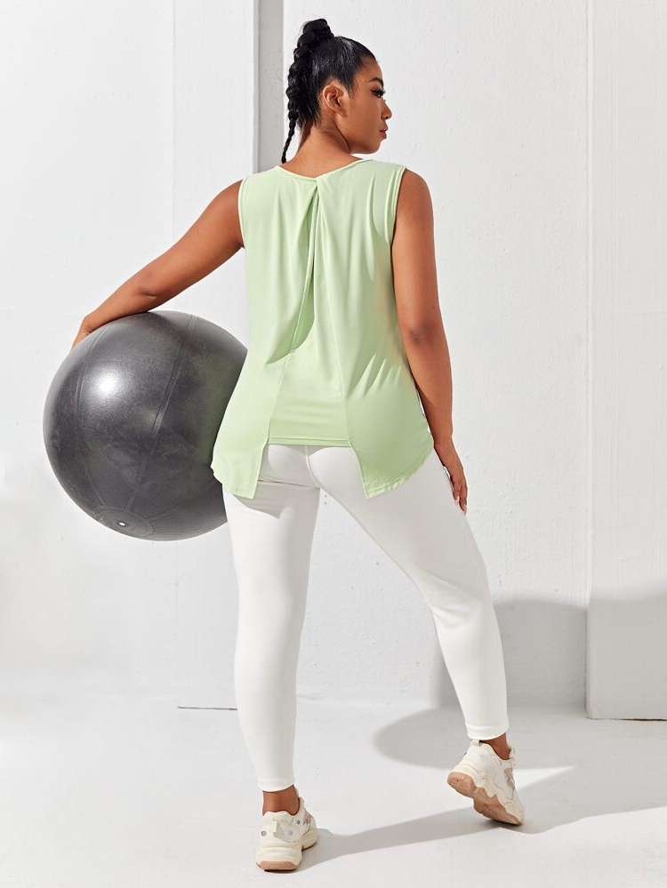 Lime Green Scoop Neck Sleeveless Women Plus Activewear 8367