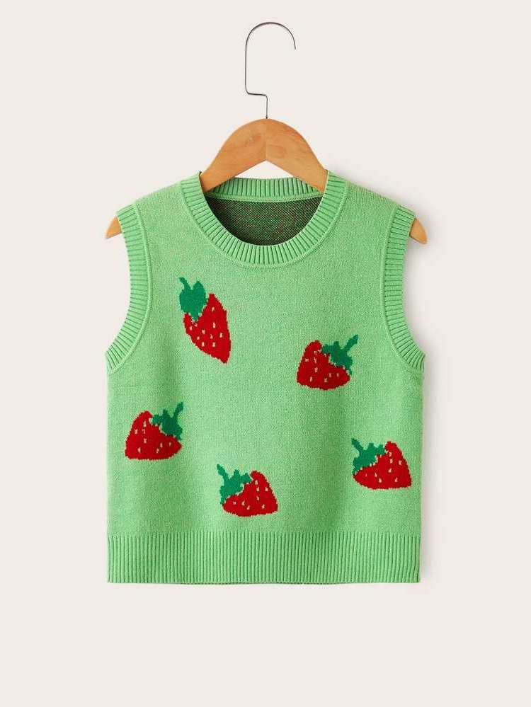 Sleeveless Fruit&Vegetable Regular Toddler Girl Sweaters 3959