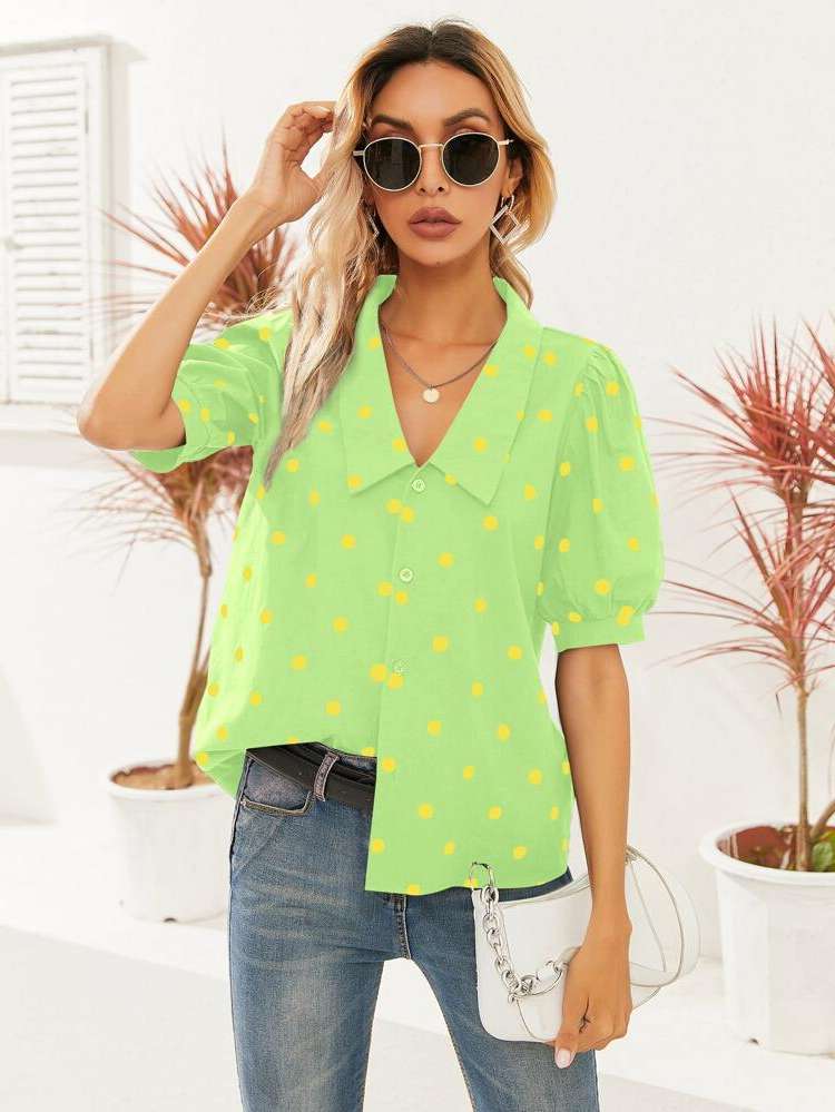 Collar Polka Dot Casual Women Blouses 2616